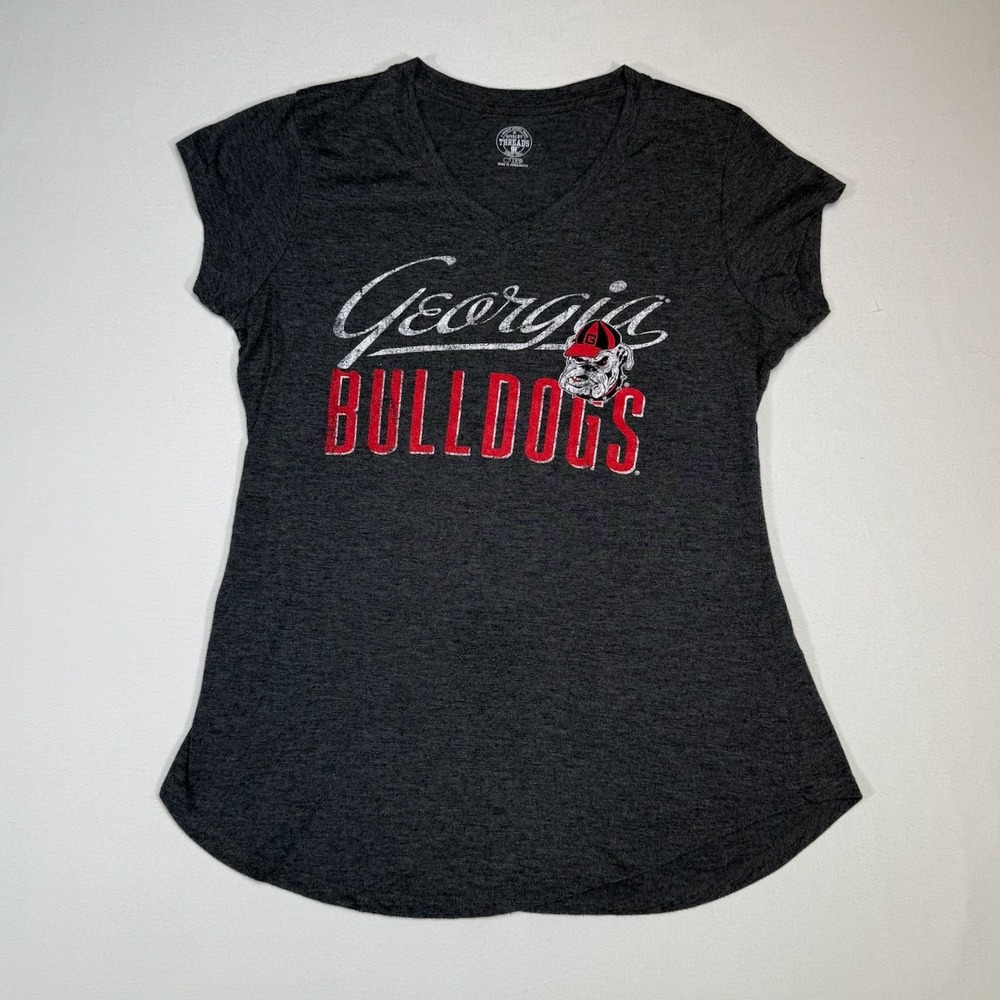 Georgia Bulldogs Womens Gray V Neck‎ T-Shirt Size M Rivalry Threads NCAA